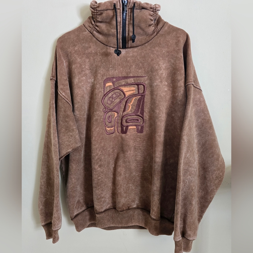 # 21 Vintage Pacific Northwest Style Native American Bird 1/4 Zip